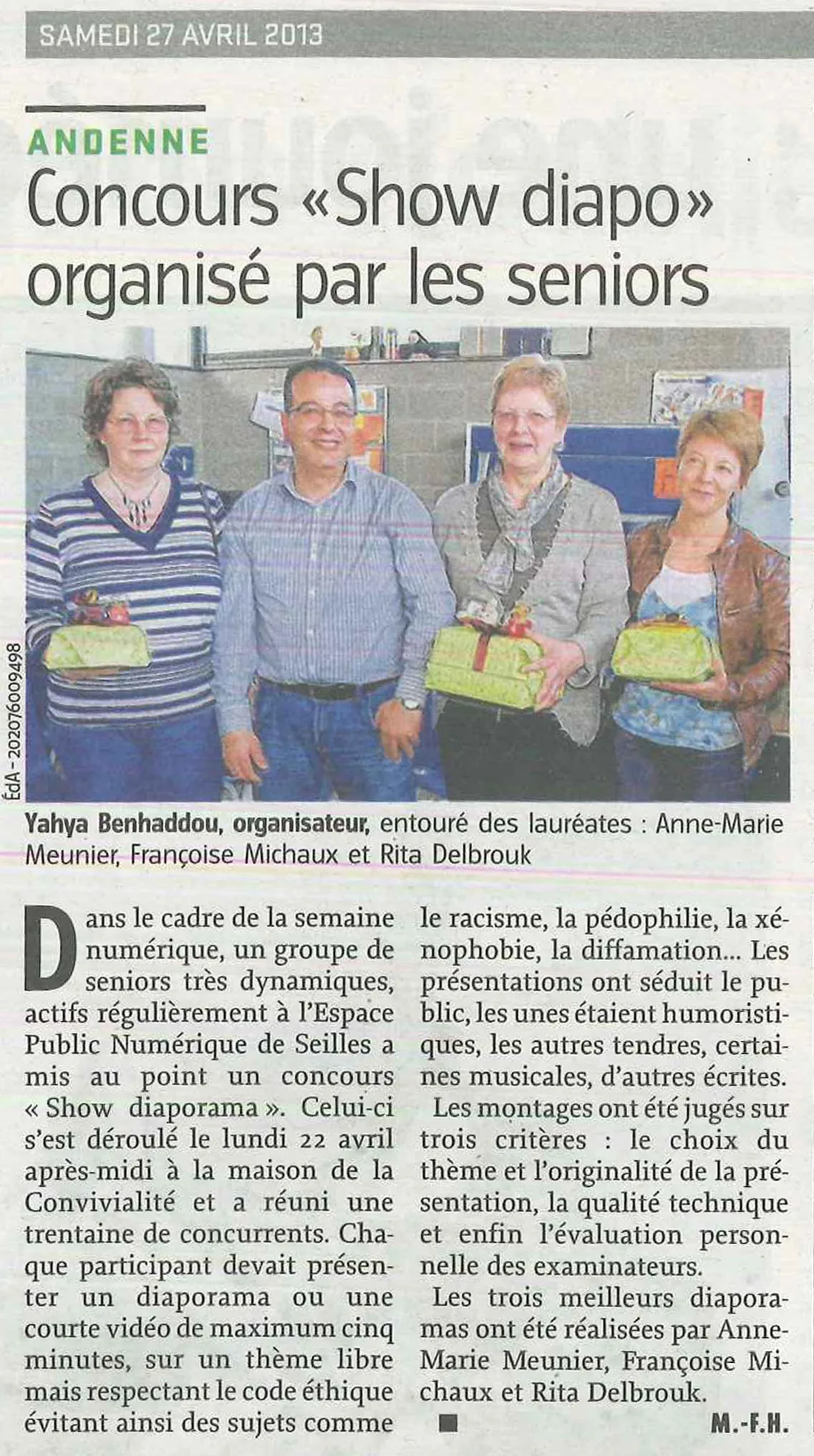 Image illustrant l'article « Concours "show diapo", dans le journal l'Avenir » de l'EPN de Seilles.