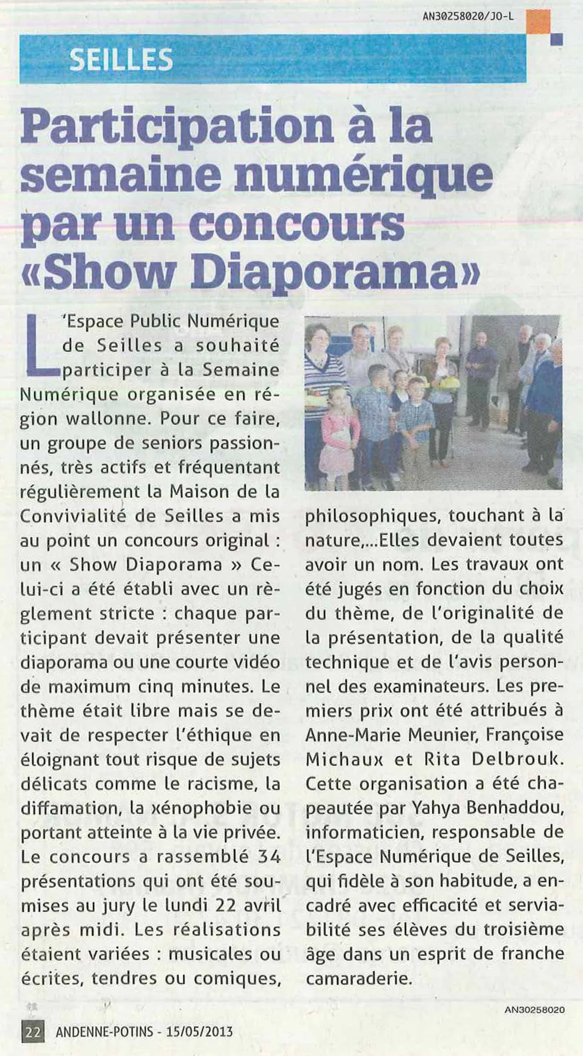 Image illustrant l'article « Concours "show diapo", dans le journal Andenne Potins » de l'EPN de Seilles.