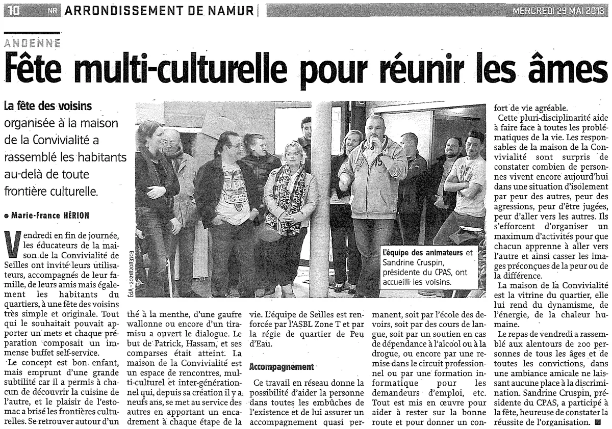 Image illustrant l'article « Fête des voisins à la MC, dans le journal l'Avenir... » de l'EPN de Seilles.