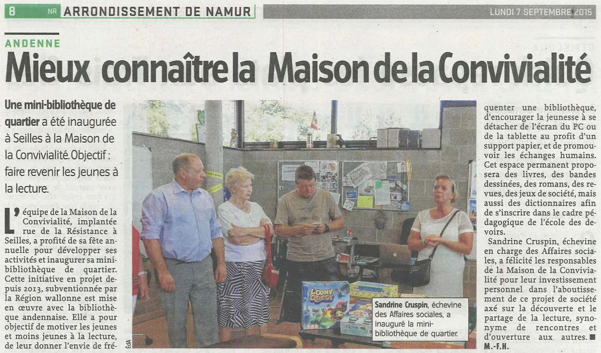 Image illustrant l'article « Mieux connaître la Maison de la convivialité... » de l'EPN de Seilles.