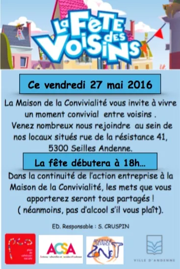 Image illustrant l'article « Invitation à la fête des voisins le 27 mai à 18h » de l'EPN de Seilles.