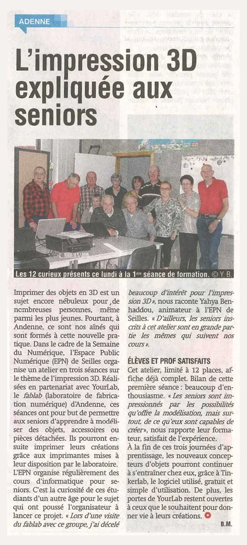 Image illustrant l'article « Les seniors dans l'ère du 3D et de la fabrication numérique » de l'EPN de Seilles.