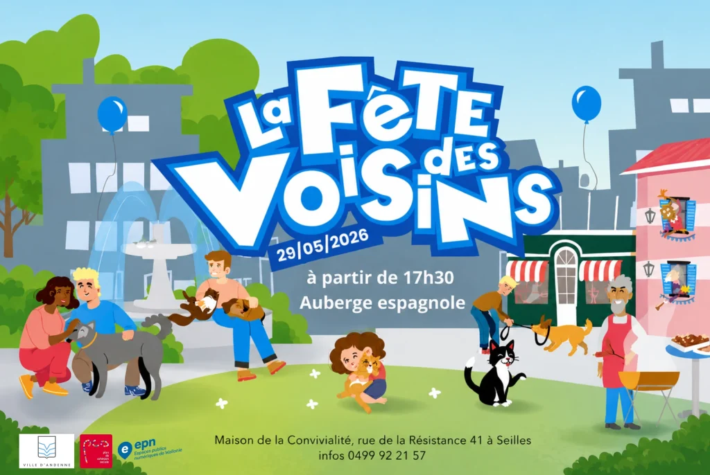 Illustration représentant la fête des voisins organisée à Seilles dans une ambiance conviviale et festive.